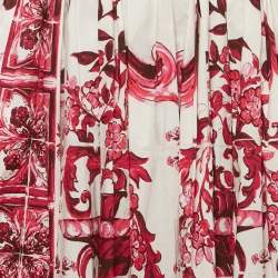 Pre Owned Dolce & Gabbana Pink Majolica Print Poplin Flared Midi Skirt M