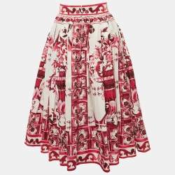 Pre Owned Dolce & Gabbana Pink Majolica Print Poplin Flared Midi Skirt M