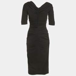 Pre Owned Dolce & Gabbana Black Stretch Crepe Wool Ruche Midi Dress S
