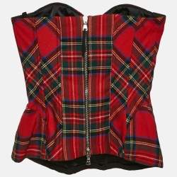 Pre Owned D&G Red Plaid Wool Corset Bustier Top S