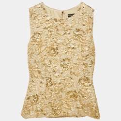 Dolce & Gabbana Gold Textured Lurex Sleeveless Blouse XS 