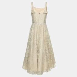Pre Owned Dolce & Gabbana Beige Lace Maxi Dress S