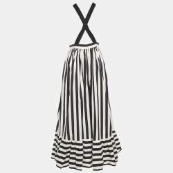 Pre Owned Dolce & Gabbana Black/White Striped Cotton Shoulder Strap Long Dress S