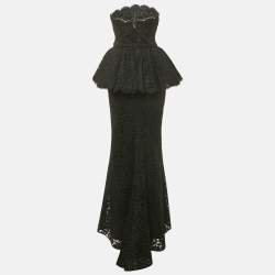 Pre Owned Dolce & Gabbana Black Lace Bustier Detail Strapless Maxi Dress S