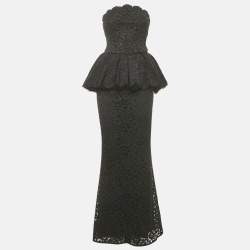 Pre Owned Dolce & Gabbana Black Lace Bustier Detail Strapless Maxi Dress S