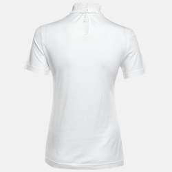 Pre Owned Dolce & Gabbana White Logo Cotton Ruffled Collar T-Shirt S