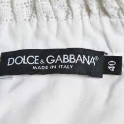 Pre Owned Dolce & Gabbana White Logo Cotton Ruffled Collar T-Shirt S