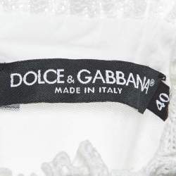 Pre Owned Dolce & Gabbana White Logo Cotton Ruffled Collar T-Shirt S