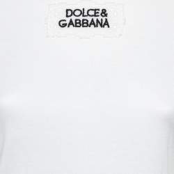 Pre Owned Dolce & Gabbana White Logo Cotton Ruffled Collar T-Shirt S