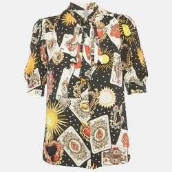 Pre Owned Dolce & Gabbana Black Printed Silk Blouse M