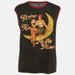 Pre Owned Dolce & Gabbana Black Bring Me To The Moon Print Jersey Sleeveless Top XS