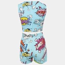 Pre Owned Dolce & Gabbana Blue Printed Crepe Sleeveless Crop Top & Shorts Set S