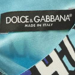 Pre Owned Dolce & Gabbana Blue Printed Crepe Sleeveless Crop Top & Shorts Set S