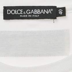 Pre Owned Dolce & Gabbana White Logo printed Cotton Knit T-Shirt S