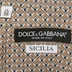 Pre Owned Dolce & Gabbana Beige Printed Cotton Button Front Sicilia Shirt S