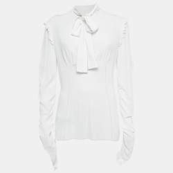 Pre Owned Dolce & Gabbana White Crepe Ruffled Tie-Up Detail Blouse M