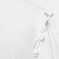Pre Owned Dolce & Gabbana White Crepe Ruffled Tie-Up Detail Blouse M