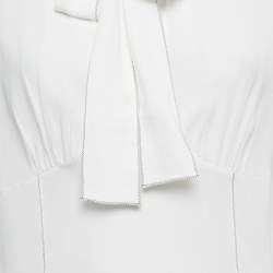 Pre Owned Dolce & Gabbana White Crepe Ruffled Tie-Up Detail Blouse M