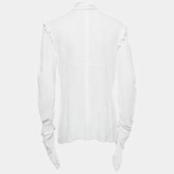 Pre Owned Dolce & Gabbana White Crepe Ruffled Tie-Up Detail Blouse M