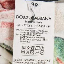 Pre Owned Dolce & Gabbana White Floral Print Crepe Ruffled Top S