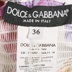 Pre Owned Dolce & Gabbana White Floral Print Cotton Smocked Sleeveless Midi Dress XS