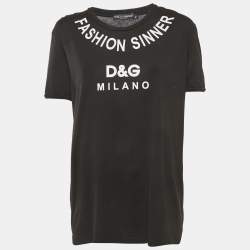 Pre Owned Dolce & Gabbana Black Printed Cotton Crew Neck T-Shirt M