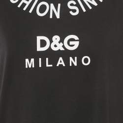 Pre Owned Dolce & Gabbana Black Printed Cotton Crew Neck T-Shirt M