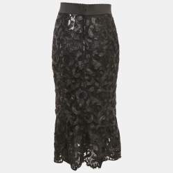 Pre Owned Dolce & Gabbana Black Lace Midi Skirt S