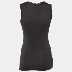 Pre Owned Dolce & Gabbana Black Floral Silk Trim Jersey Sleeveless Top XS