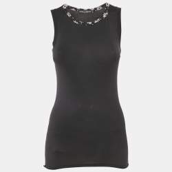 Pre Owned Dolce & Gabbana Black Floral Silk Trim Jersey Sleeveless Top XS