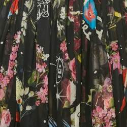 Pre Owned Dolce & Gabbana Black Printed Silk Midi Skirt S