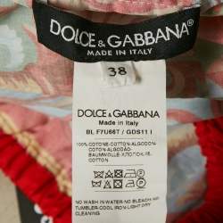 Pre Owned Dolce & Gabbana Red/Blue Carretto Print Cotton Crop Top S