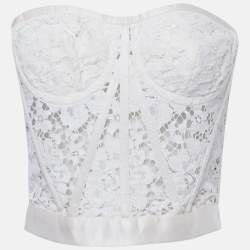 Pre Owned Dolce & Gabbana Off-White Lace Strapless Corset Crop Top S
