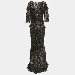 مملوكة مسبقًا Dolce & Gabbana Black Floral Lace Long Sleeve Maxi Dress L