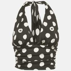 Pre Owned Dolce & Gabbana Black Polka Dots Print Silk Halter Neck Top S