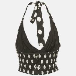 Pre Owned Dolce & Gabbana Black Polka Dots Print Silk Halter Neck Top S