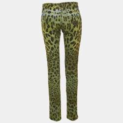 Pre Owned بنطال جينز دنيم دولتشي أند غابانا أخضر بطبعة فهد مقاس متوسط وسط 30 بوصة