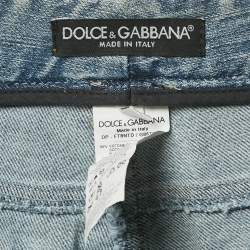 Pre Owned بنطال جينز دنيم دولتشي أند غابانا أخضر بطبعة فهد مقاس متوسط وسط 30 بوصة