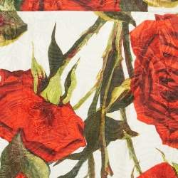 Pre Owned Dolce & Gabbana White Rose Print Cotton Blend Jacquard Midi Skirt M