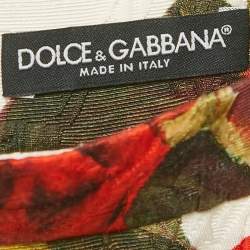 Pre Owned Dolce & Gabbana White Rose Print Cotton Blend Jacquard Midi Skirt M