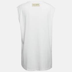 Pre Owned Dolce & Gabbana White Jersey Patch Work Sleeveless T-Shirt M