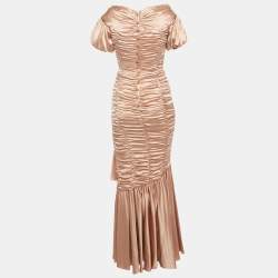 Pre Owned Dolce & Gabbana Pink Silk Off Shoulder Ruched Mermaid Gown M