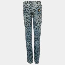 Pre Owned بنطلون جينز دولتشي أند غابانا دينيم ممزق طباعة ليوبارد زرقاء مقاس كبير خصر 34 بوصة