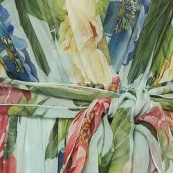 Pre Owned Dolce & Gabbana Green Floral Print Midi Wrap Dress M