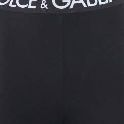 Pre Owned Dolce & Gabbana Black Stretch Cotton Logo Elastic Waist Detail Leggings S