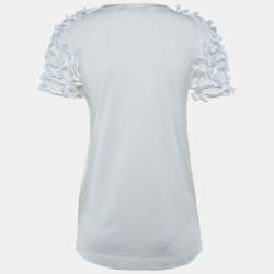 Pre Owned Dolce & Gabbana White Cotton Knit Bow Detail T-Shirt L