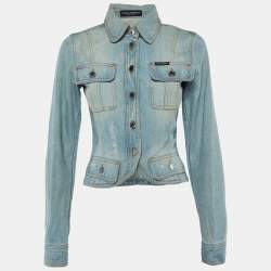 Pre Owned Dolce & Gabbana Blue Washed Denim Button Front Jacket S