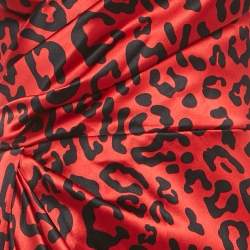 Pre Owned Dolce & Gabbana Red Leopard Print Silk Draped Sleeveless Maxi Dress S