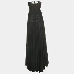 Pre Owned Dolce & Gabbana Black Ruched Mesh Halter Neck Maxi Dress S