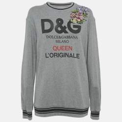 Pre Owned Dolce & Gabbana Grey Logo Print Cotton Floral Patch Detail Sweatshirt S